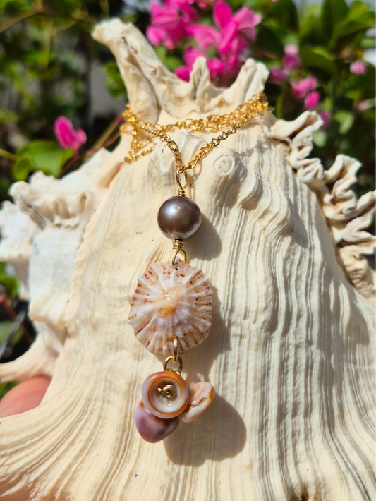 20" 14k Gold Filled Necklace| Albino 'Opihi 'Awa & Tahitian Pearl