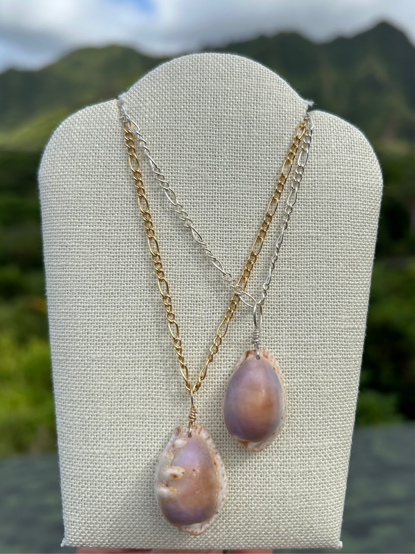 Purple Cowry Necklace                     14k Gold & Sterling Silver