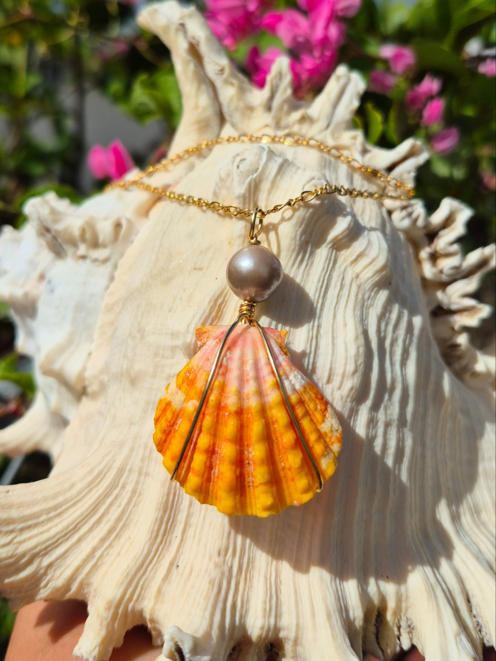 20" 14k Gold Filled Necklace | Sunrise Shell & Tahitian Pearl