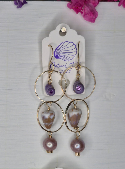 3 Tier Earring | Purlple Tahitian Pearls | 14K Gold Filled
